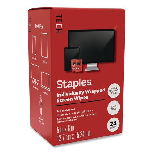 Individually Wrapped Screen Wipes, 5 x 6, White, 24/Box