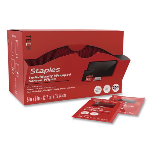 Individually Wrapped Screen Wipes, 5 x 6, White, 200/Box