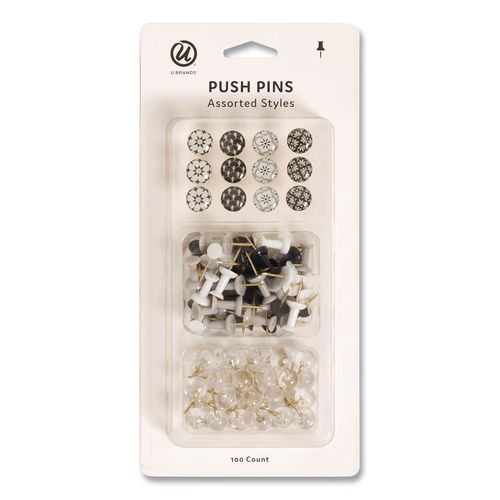 Moroccan Monochrome Push Pins, Assorted Colors, 100/Pack