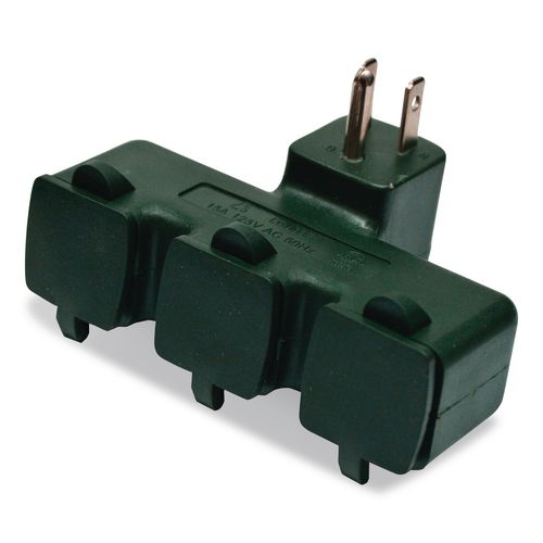 3-Outlet Tri Tap Adapter with Covers, 3 Outlets, Green