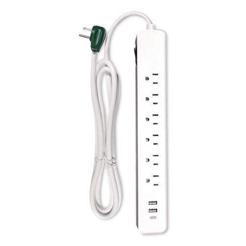 6 Outlet Surge Protector with USB, 6 AC Outlets/3 USB Ports, 6 ft Cord, 450 J, White