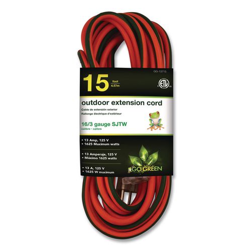 16 AWG Extension Cord Lighted End, 15 ft, 13 A, Orange