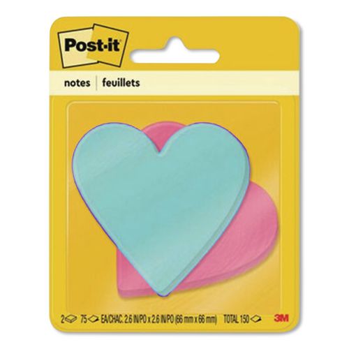Die-Cut Heart Shaped Notepads, 3" x 3", Light Blue/Pink, 75 Sheets/Pad, 2 Pads/Pack