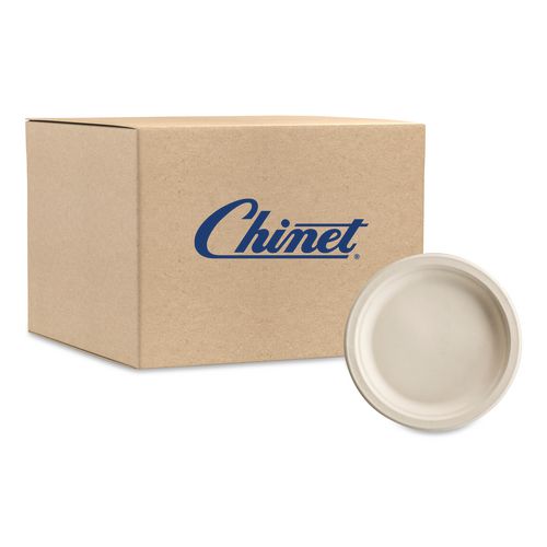 PaperPro Naturals Molded Fiber Dinnerware, Round Plates, 8.75" dia, White, 125/Pack, 4 Packs/Carton