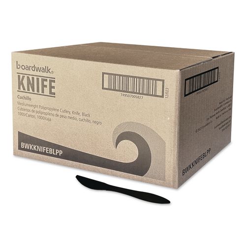 BoardwalkÂ® Mediumweight Polypropylene Cutlery, Knife, Black, 1,000/Carton