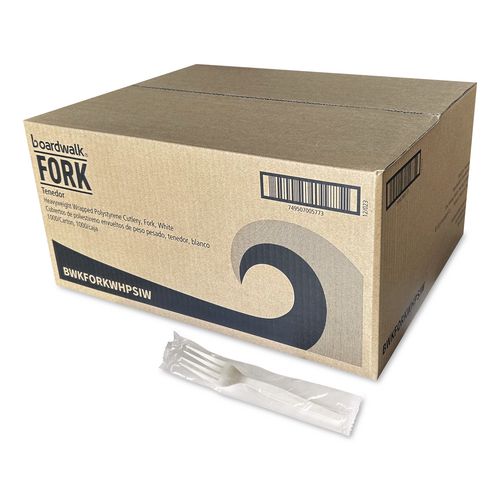 BoardwalkÂ® Heavyweight Wrapped Polystyrene Cutlery, Fork, White, 1,000/Carton