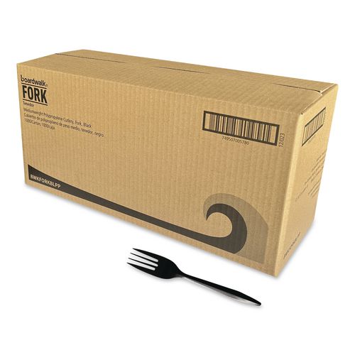 BoardwalkÂ® Mediumweight Polypropylene Cutlery, Fork, Black, 1,000/Carton