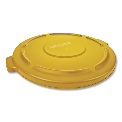 Image of RubbermaidÂ® Commercial BRUTE Self-Draining Flat Top Lids for 32 gal Round BRUTE Containers, 22.25" Diameter, Yellow