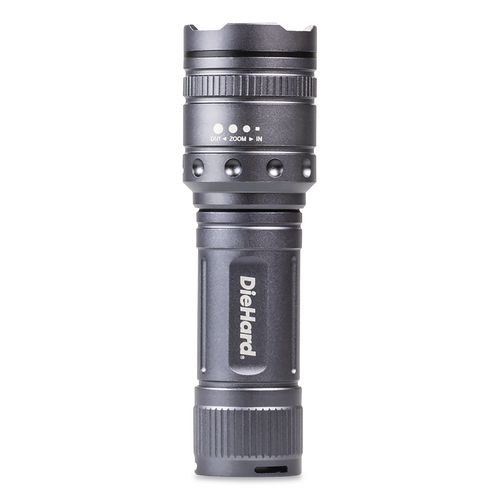 DieHard Twist Focus Aluminum 1,500 Lumen Flashlight, 4 AAA Batteries (Included), Gray