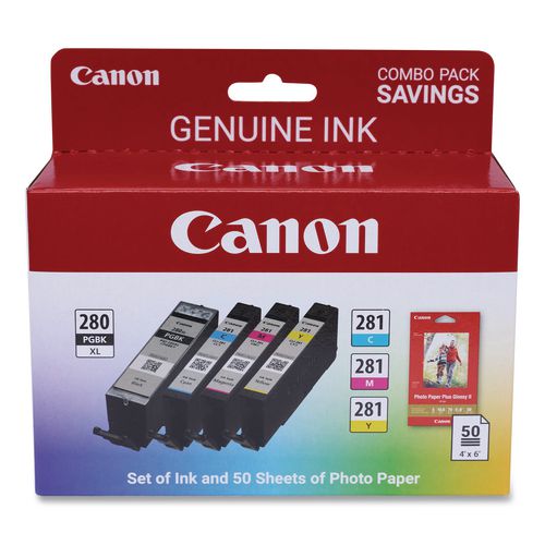 2021C006 (CLI-281/PGI-280XL) Ink/Paper Combo, Black/Cyan/Magenta/Yellow