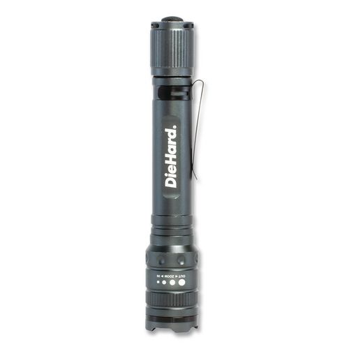 DieHard Aluminum 270 Lumen Twist Focus Flashlight with Pocket Clip, 2 AA Batteries (Included), Black