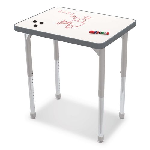 Hierarchy Rectangle Desk, 26" x 20" x 18" to 29", White Porcelain Steel Top/Platinum Legs