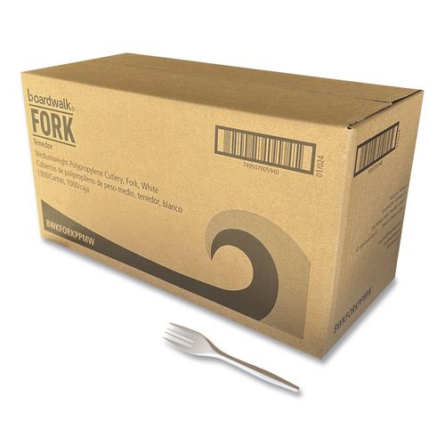 BoardwalkÂ® Mediumweight Polypropylene Cutlery, Fork, White, 1,000/Carton