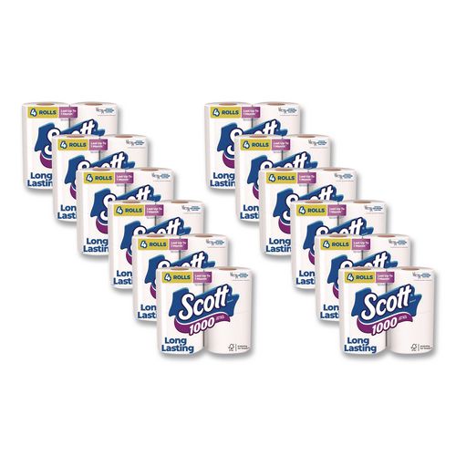 1000 Bathroom Tissue, Septic Safe, 1-Ply, White, 1,000 Sheets/Roll, 4 Rolls/Pack, 12 Packs/Carton