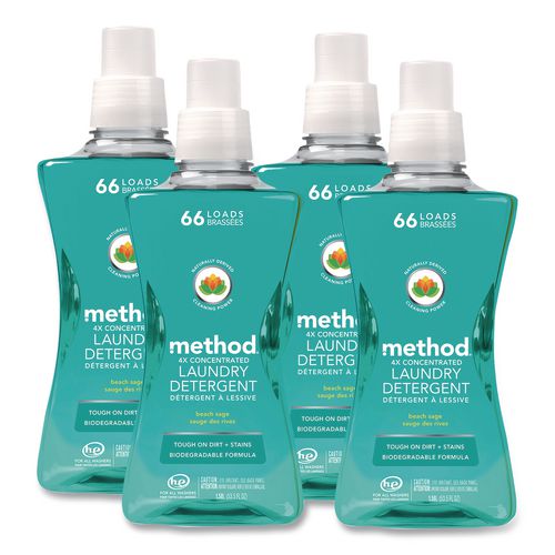 4X Concentrated Laundry Detergent, Beach Sage Scent, 53.5 oz Bottle, 4/Carton