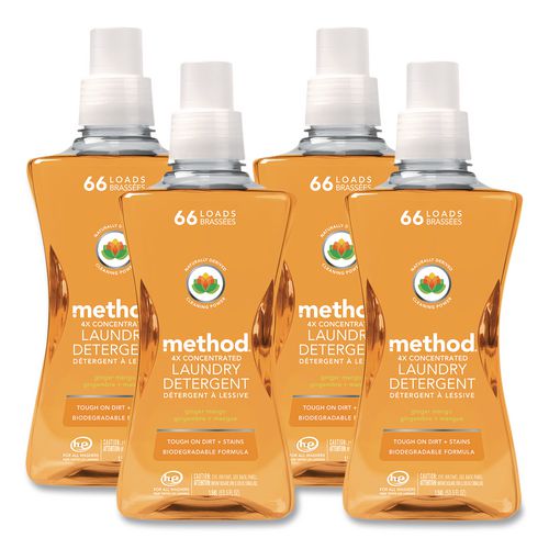 4X Concentrated Laundry Detergent, Ginger Mango Scent, 53.5 oz Bottle, 4/Carton