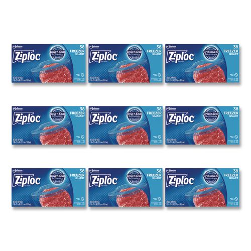 Zipper Freezer Bags, 32 oz, 6.97" x 7.7", Clear, 38 Bags/Box, 9 Boxes/Carton