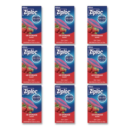 Double Zipper Storage Bags, Triple System Seal, Quart, 9.63" x 8.5", Clear, 9/Carton