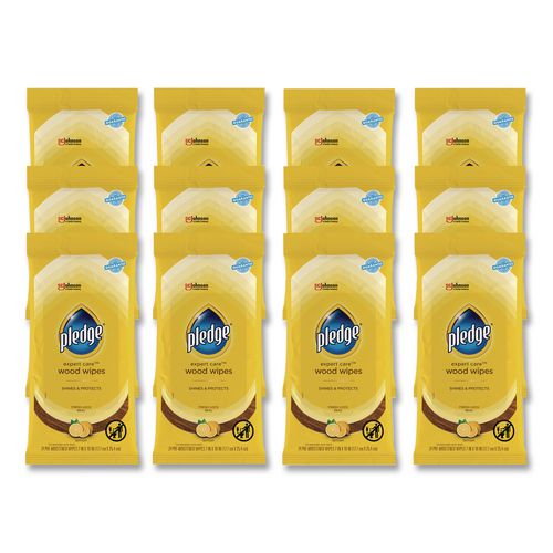 PledgeÂ® Lemon Scent Wet Wipes, Cloth, 7 X 10, White, 24/pack, 12 Packs/carton