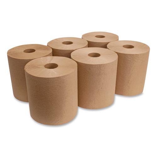 Hardwound Roll Towels, 1-Ply, 8" x 800 ft, Brown, 6 Rolls/Carton