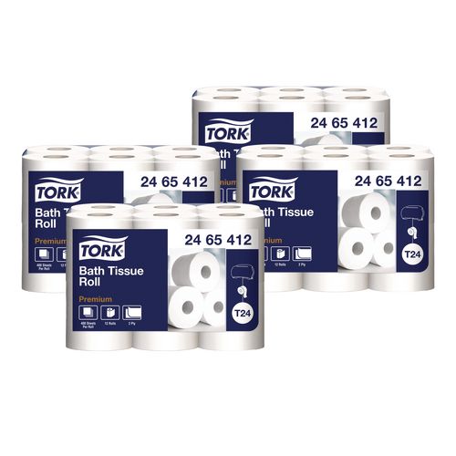 Premium Poly-Pack Bath Tissue, Septic Safe, 2-Ply, White, 400 Sheets/Roll, 12 Rolls/Pack, 4 Packs/Carton
