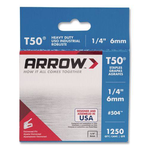 T50 Heavy Duty Staples, 0.25" Leg, 0.38" Crown, Silver, 1,250/Box