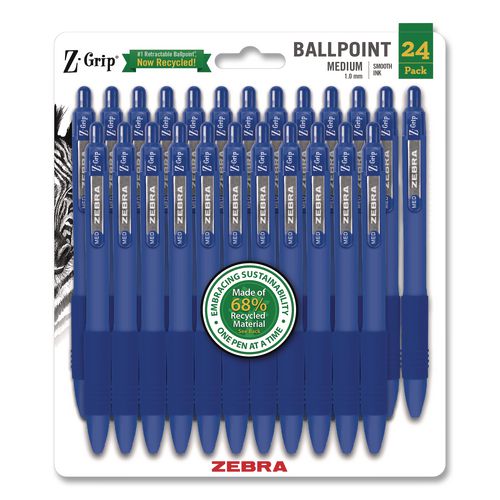 Z-Grip Ballpoint Pen, Retractable, Medium 1 mm, Blue Ink and Barrel, 24/Pack