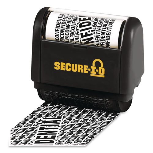 Secure I-D Confidential Roller Stamp, Obscures Area 1.5"w x Adjustable Length, Black Ink