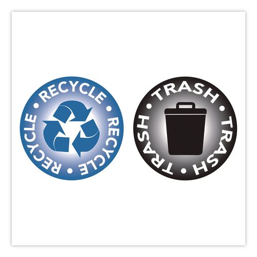 RECYCLE and TRASH Decals, 4" Diameter, Black/Blue, 2/Pack