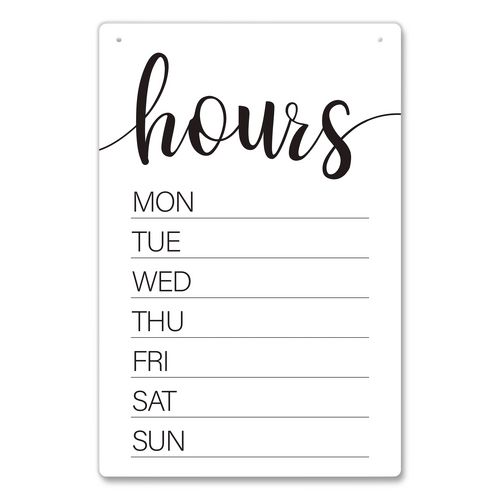 Dry Erase Business Hours Spa Style Sign, White 8 x 12 Surface