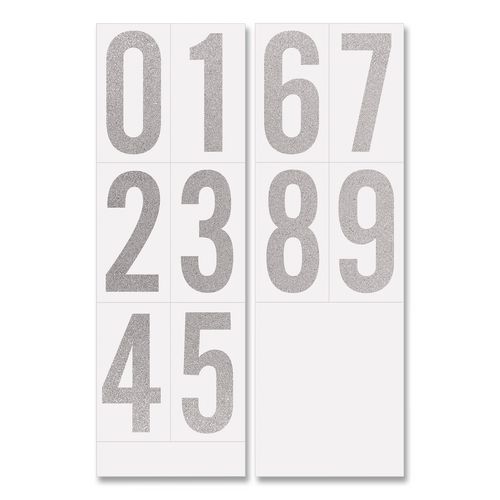 Self-Adhesive Numbers 0 to 9, Bold Block, 3" and 4", Reflective Silver, 50/Pack