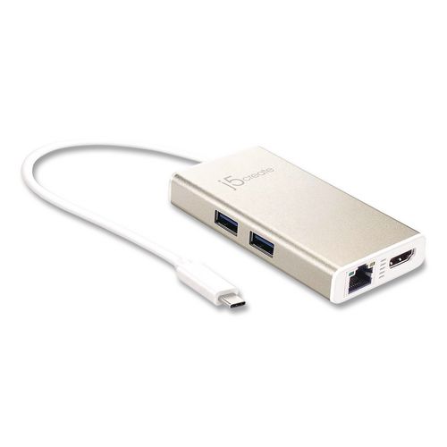 USB-C to HDMI Audio/Video Adapter, HDMI/USB-C/RJ45, 9.45" Gold/White