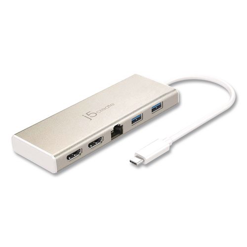 Mini Dual Monitor Docking Station, USB-C/HDMI/Gigabit LAN, White/Gold