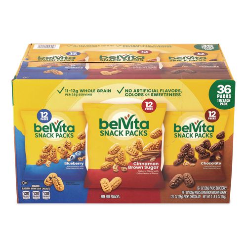 Bites Breakfast Biscuits Variety Pack, Blueberry/Chocolate/Cinnamon Brown Sugar, 1 oz Pack, 36/Carton
