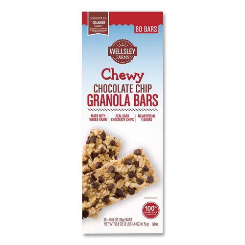 Image of Wellsley Farmsâ„¢ Chewy Chocolate Chip Granola Bars, 0.88 oz Bar, 60 Bars/Box