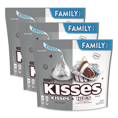 KISSES and HUGS Family Pack Assortment, 15.6 oz Bag, 3 Bags/Pack