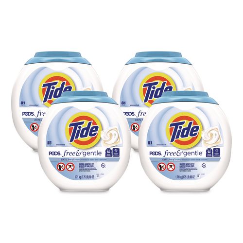 Pods Laundry Detergent, HE Compatible, Unscented, 81 Pods/Tub, 4 Tubs/Carton