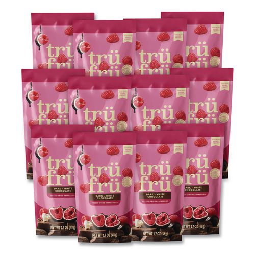 Hyper-Dried Grab and Go Raspberries in White and Dark Chocolate, 1.7 oz Packet, 12/Carton