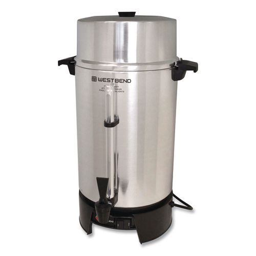 West Bend Polished Aluminum Coffee Urn, 100 Cup, Silver