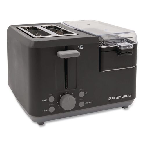 West Bend Two-Slice Toaster with Egg Cooker and Meat Warmer, 10.44 x 10.83 x 9.22, Black