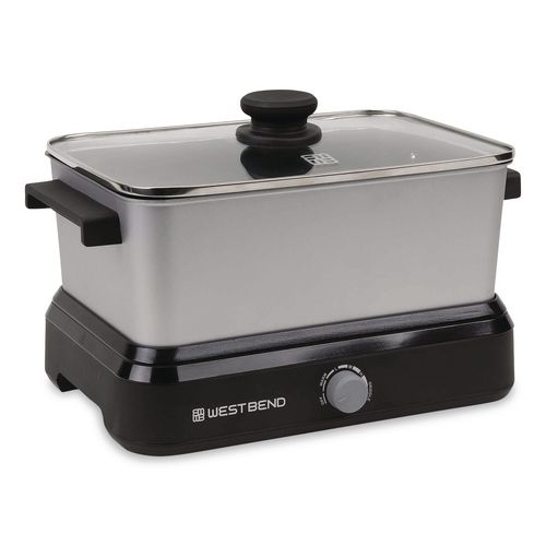West Bend Versatility Cooker with Storage Bag and Non-Stick Surface, 5 qt Capacity, 11.82" x 9.06" x 8.55", Silver/Black