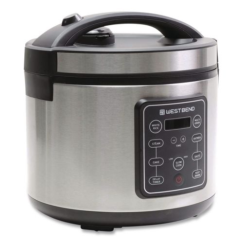 West Bend 20 Cup Multi-Function Rice Cooker, 5 qt Capacity, 11.34" x 11.42" x 11.14", Silver
