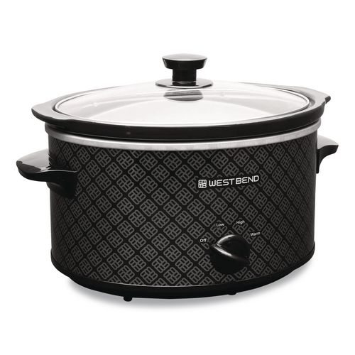 West Bend Pattern Slow Cooker, 4 qt Capacity, 13.98" x 9.84" x 9.84", Black