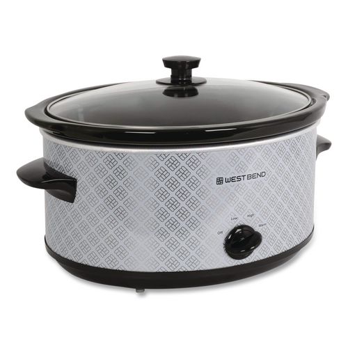 West Bend Pattern Slow Cooker, 6 qt Capacity, 16.1" x 11.8" x 10.2", Silver