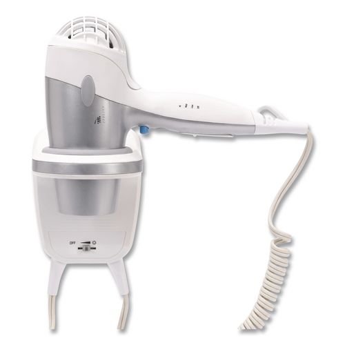 Hospitality GreenSense Adjustable Wattage Wall Mounted Hair Dryer with Nightlight, 1,200 W/1,500 W, White/Silver