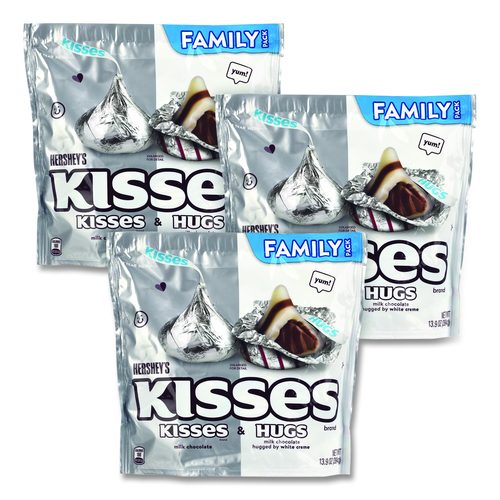 KISSES and HUGS Family Pack Assortment, 13.9 oz Bag, 3 Bags/Pack