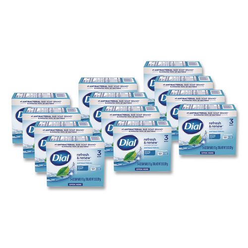 Refresh and Renew Antibacterial Deodorant Bar Soap, Spring Water Scent, 4 oz, 3 Bars/Pack, 4 Packs/Carton