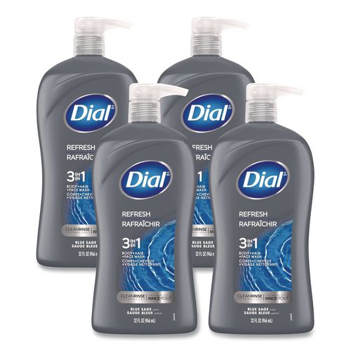 Men Refresh 3-in-1 Body, Hair and Face Wash, Blue Sage Scent, 32 oz, 4/Carton