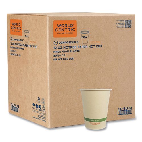 NoTree Paper Hot Cups, 12 oz, Natural, 1,000/Carton