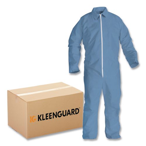 A65 Zipper Front Flame Resistant Coveralls, Hood/Elastic Wrists and Ankles, 3X-Large, Blue, 21/Carton
